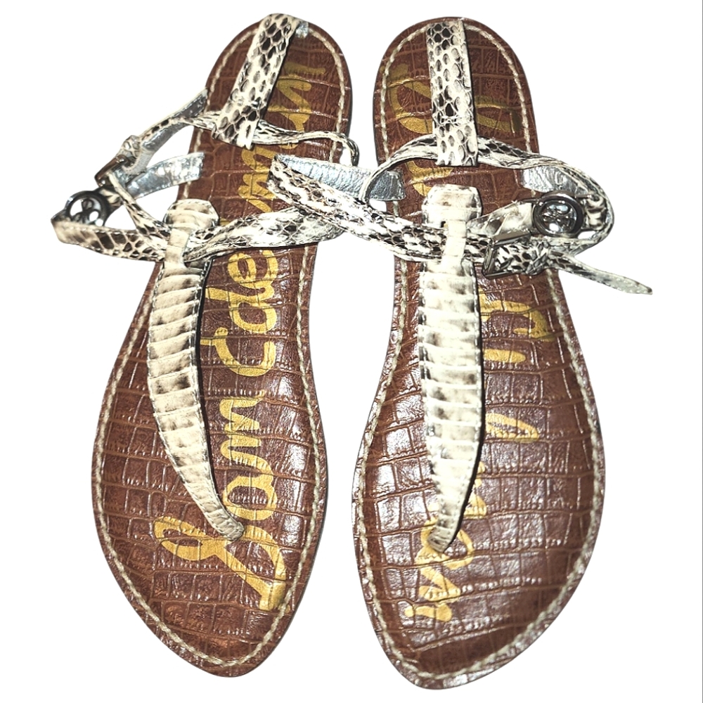 Sam Edelman Galia Snakeskin Brown & Cream Sandals Womens Sz 6.5 fun snake print